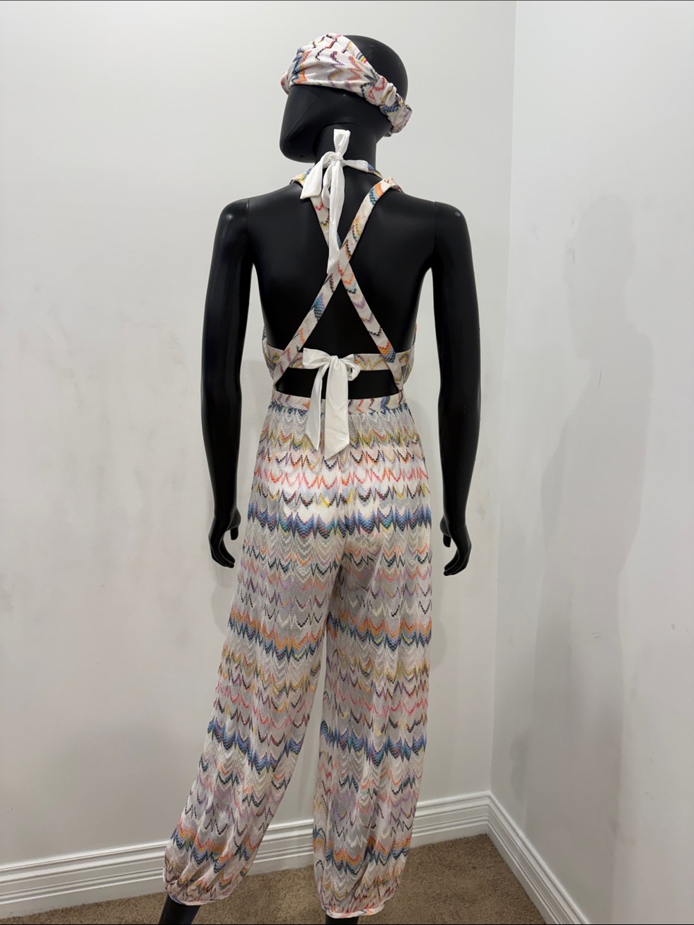 MISSONI MARE Zigzag Lamé Beach Jumpsuit Cover-Up Maxi Resort Dress IT 40 / S NWT